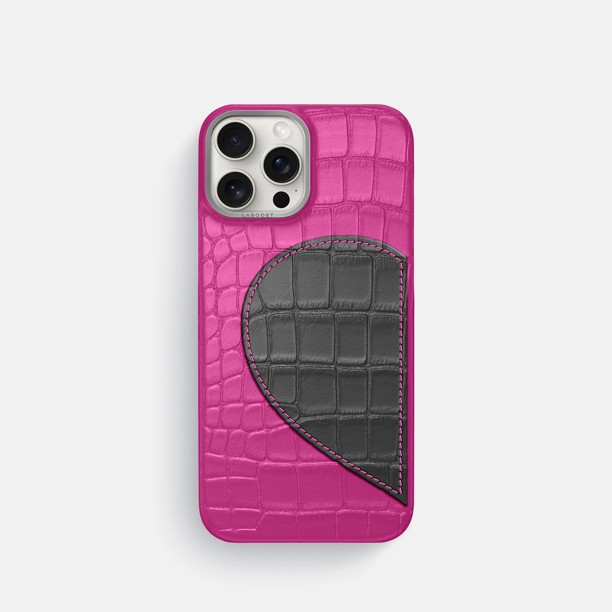 Fuchsia iPhone 16 Pro Classic Case Alligator with Steel Metal -1 | Fuchsia-Steel