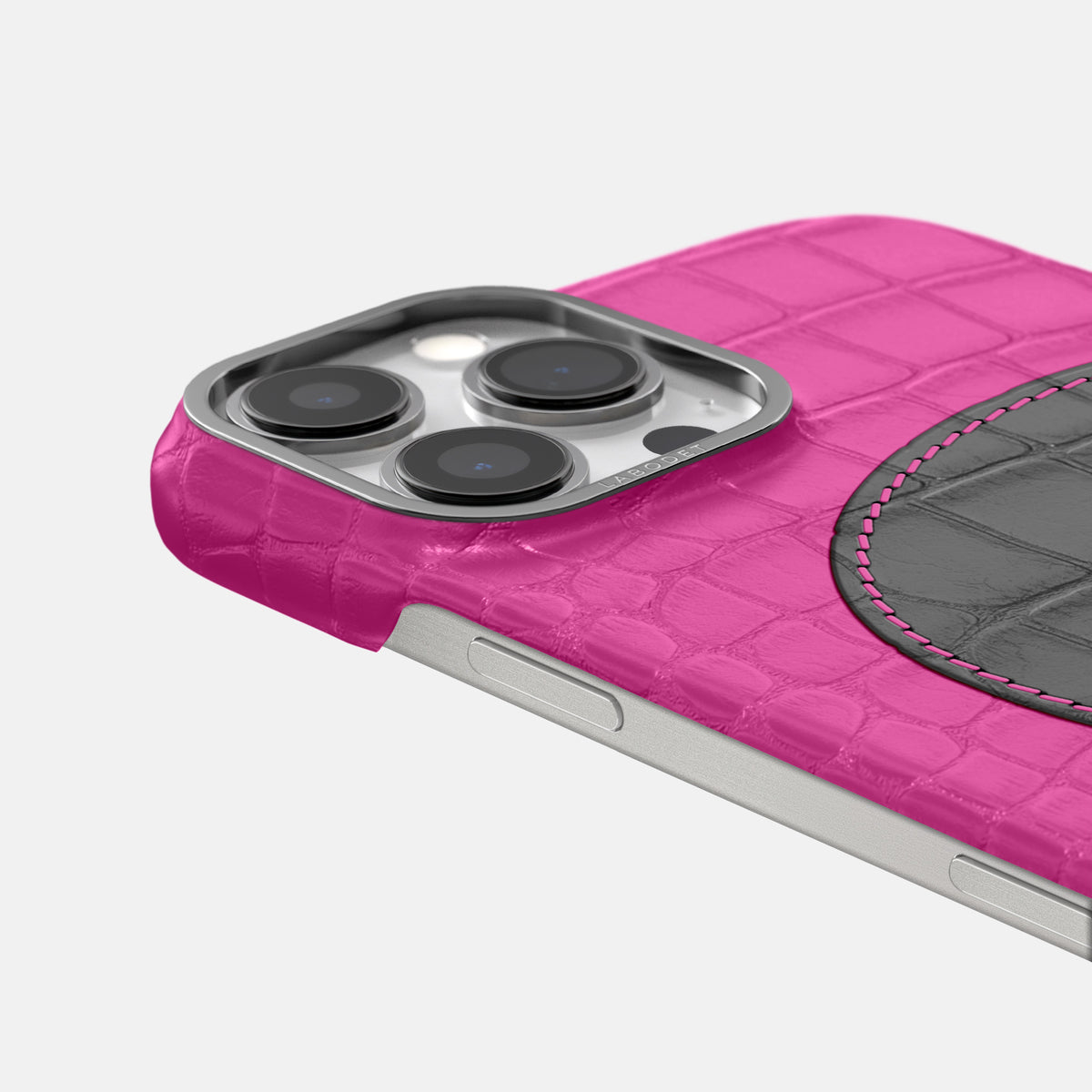 Fuchsia iPhone 16 Pro Classic Case Alligator with Steel Metal -5 | Fuchsia-Steel