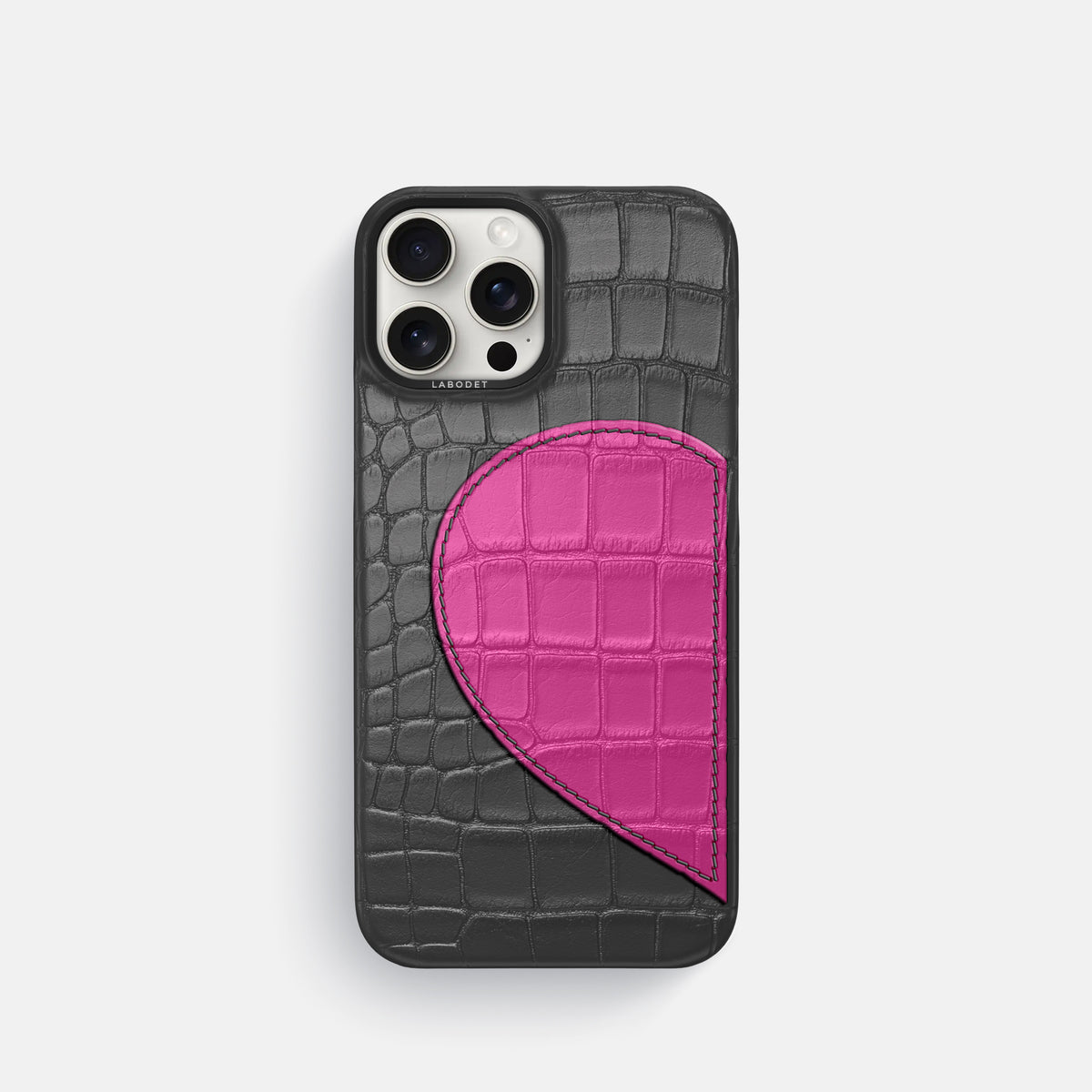 Grey iPhone 16 Pro Classic Case Alligator with Black Metal -1 | Grey-Black