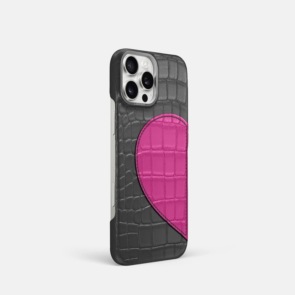 Grey iPhone 16 Pro Classic Case Alligator with Steel Metal -2 | Grey-Steel