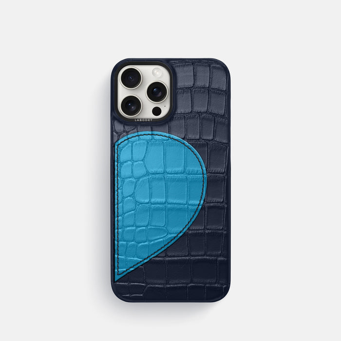 Navy Blue iPhone 16 Pro Classic Case Alligator with Black Metal -1 | Navy-Blue-Black