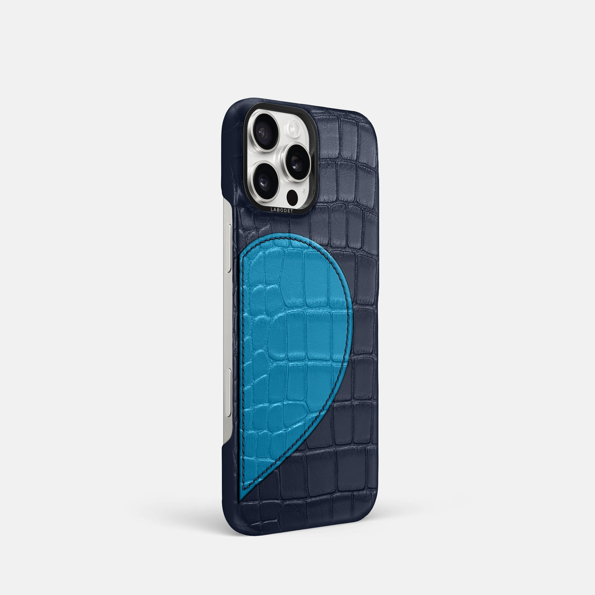 Navy Blue iPhone 16 Pro Classic Case Alligator with Black Metal -2 | Navy-Blue-Black