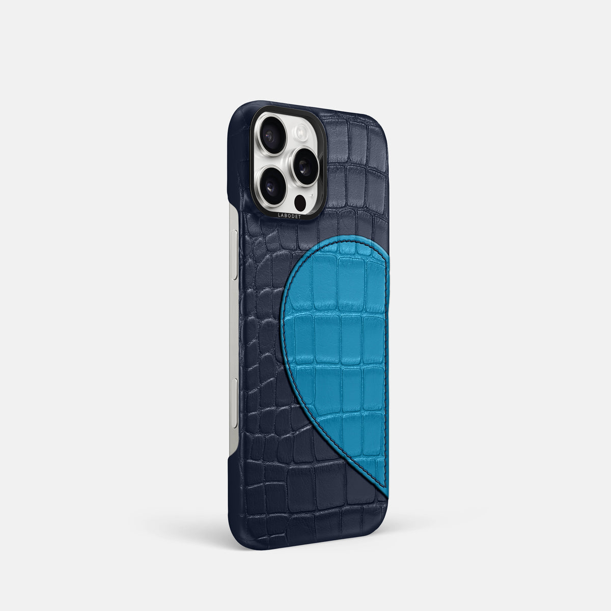 Navy Blue iPhone 16 Pro Classic Case Alligator with Black Metal -2 | Navy-Blue-Black