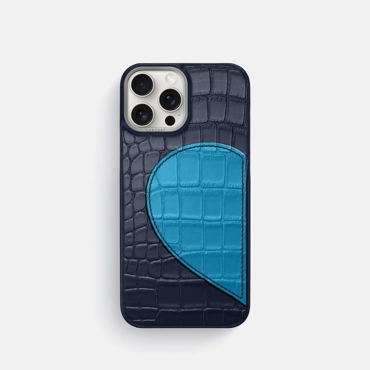 Navy Blue iPhone 16 Pro Classic Case Alligator with Steel Metal -1 | Navy-Blue-Steel