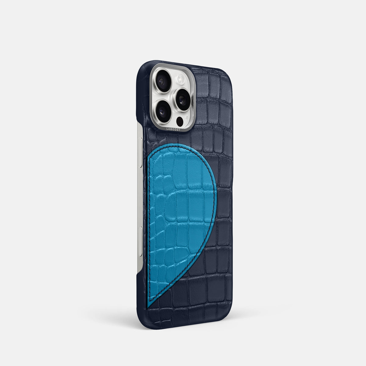 Navy Blue iPhone 16 Pro Classic Case Alligator with Steel Metal -2 | Navy-Blue-Steel