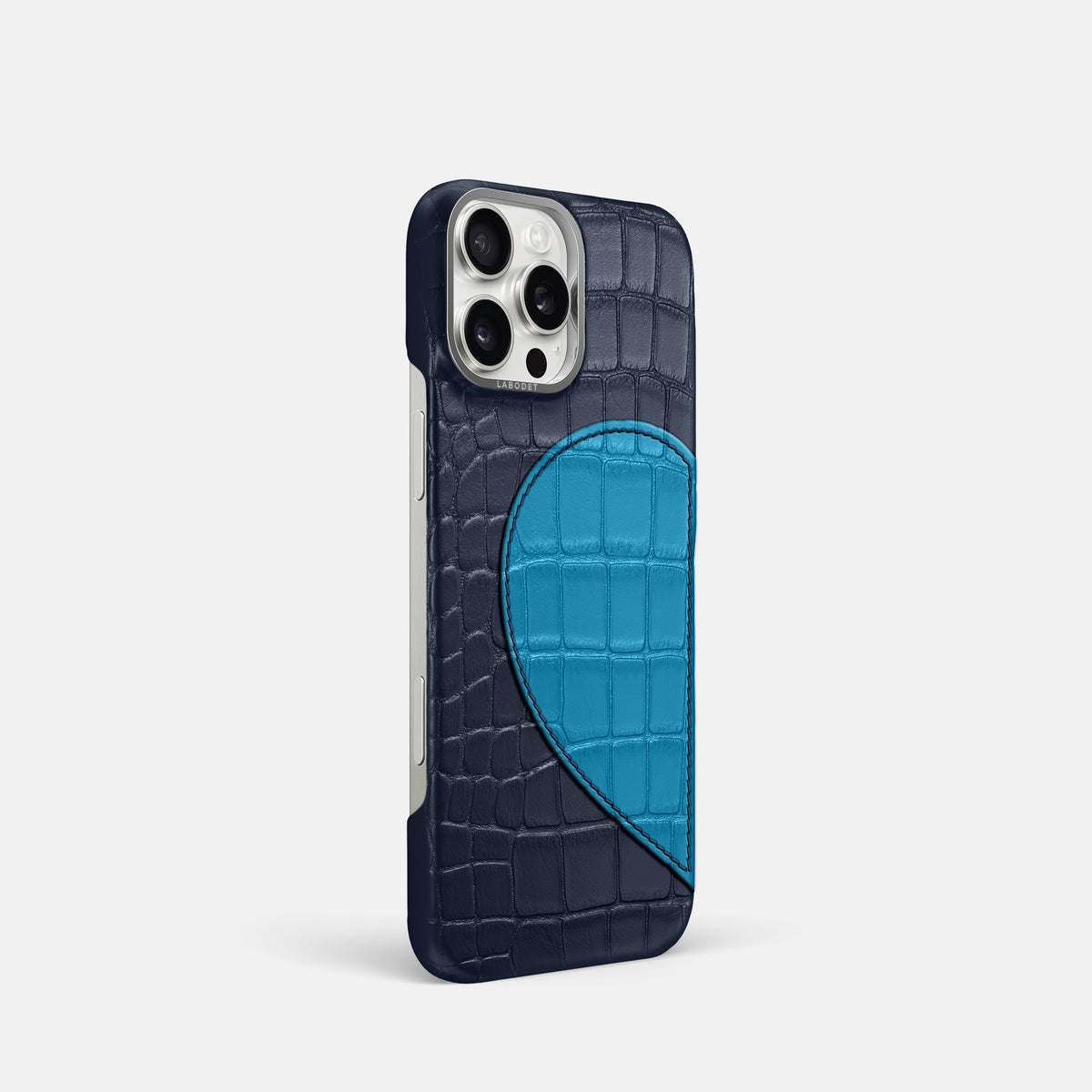 Navy Blue iPhone 16 Pro Classic Case Alligator with Steel Metal -2 | Navy-Blue-Steel