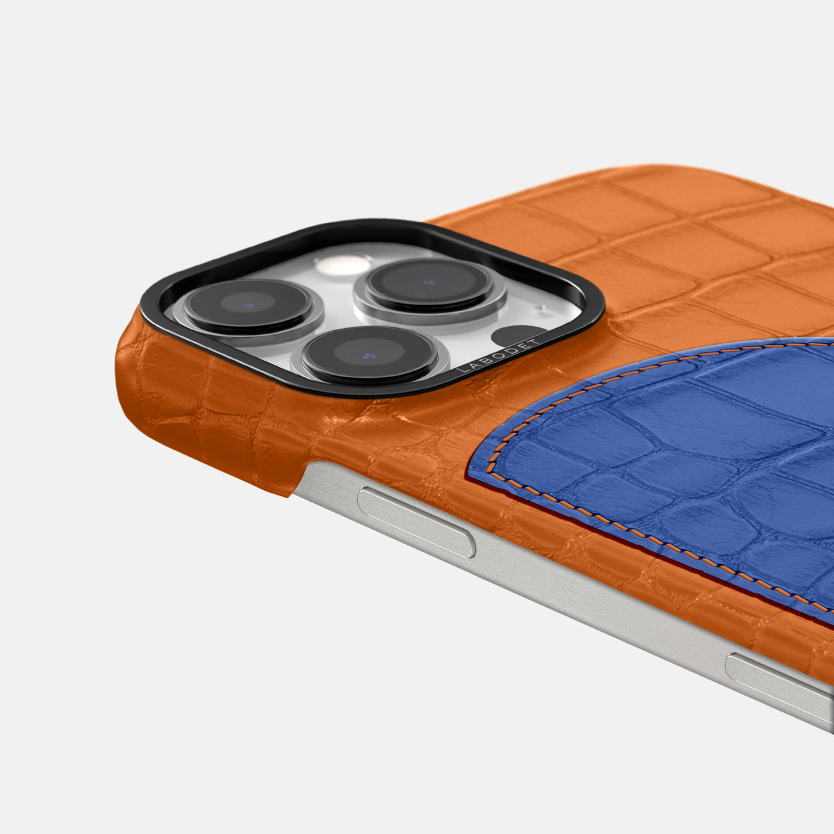 Orange iPhone 16 Pro Classic Case Alligator with Black Metal -5 | Orange-Black