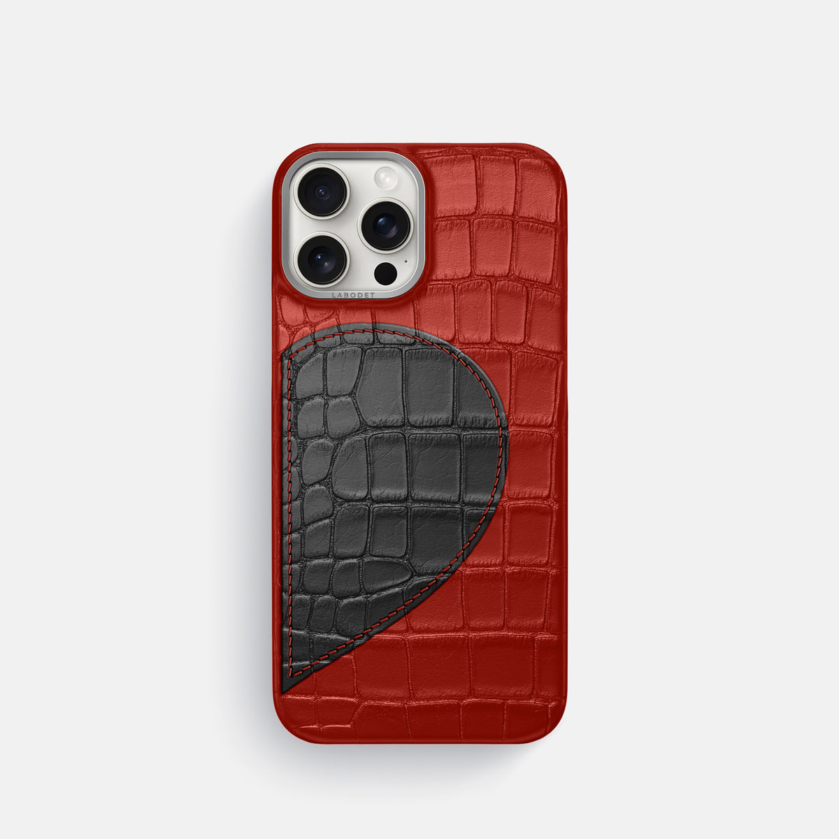Red iPhone 16 Pro Classic Case Alligator with Steel Metal -1 | Red-Steel