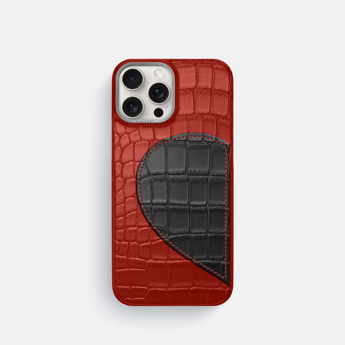 Red iPhone 16 Pro Classic Case Alligator with Steel Metal -1 | Red-Steel