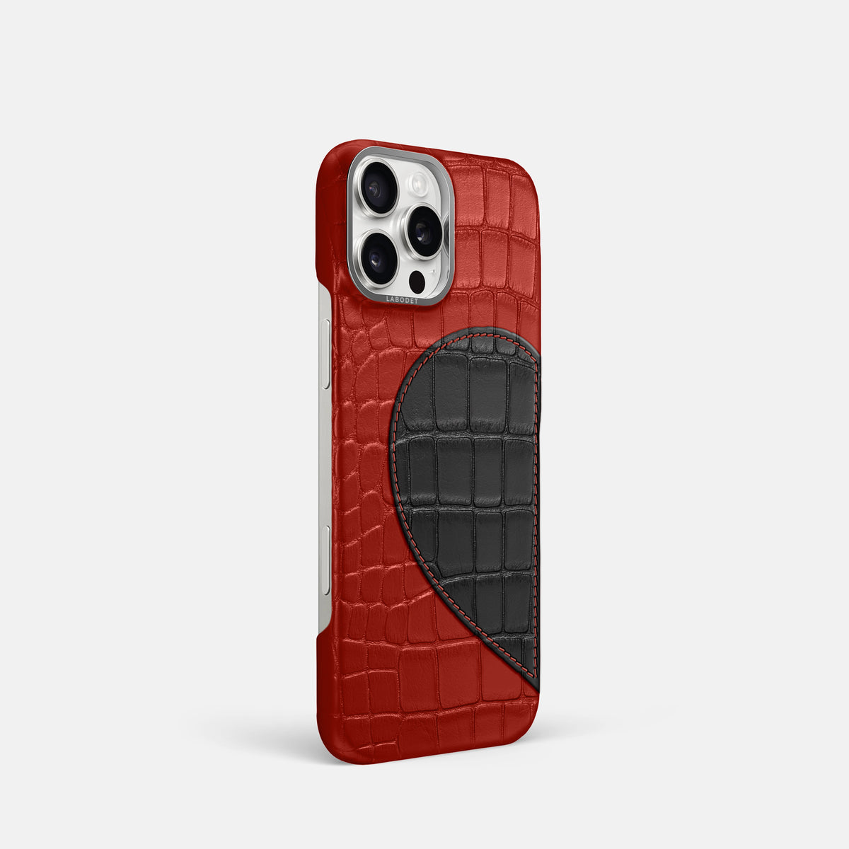Red iPhone 16 Pro Classic Case Alligator with Steel Metal -2 | Red-Steel