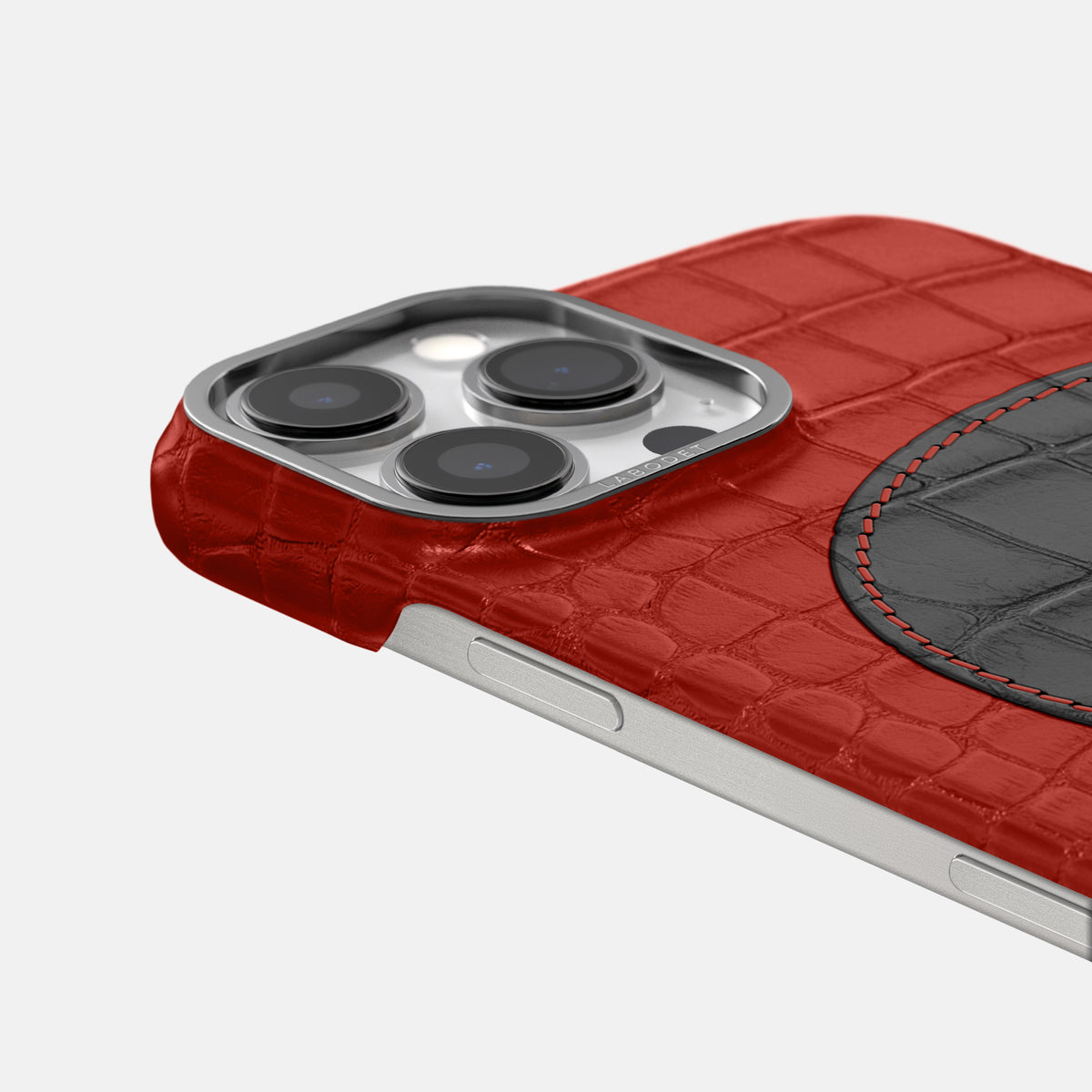 Red iPhone 16 Pro Classic Case Alligator with Steel Metal -5 | Red-Steel