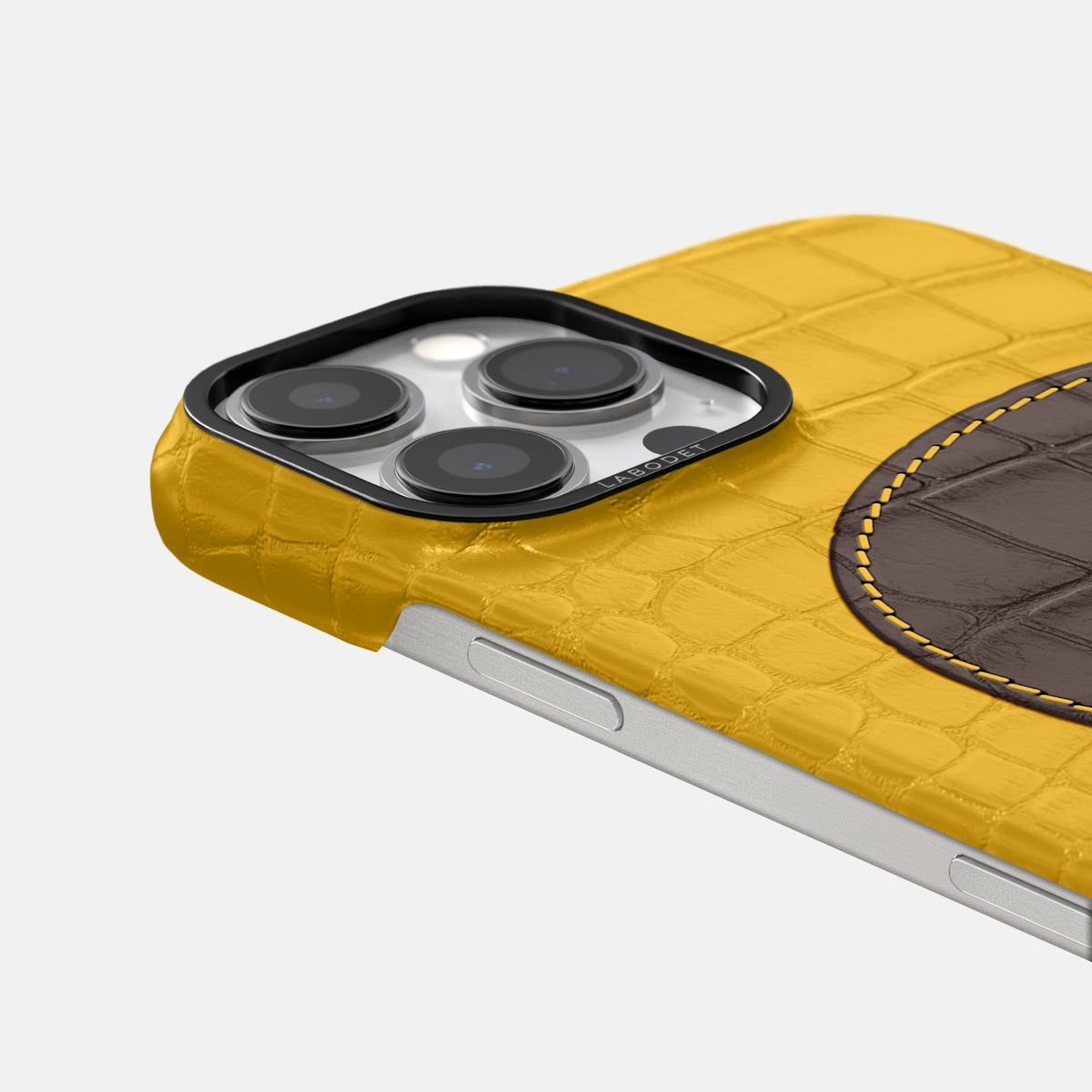 Yellow iPhone 16 Pro Classic Case Alligator with Black Metal -5 | Yellow-Black