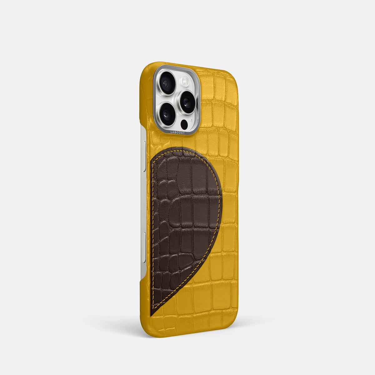 Yellow iPhone 16 Pro Classic Case Alligator with Steel Metal -2 | Yellow-Steel