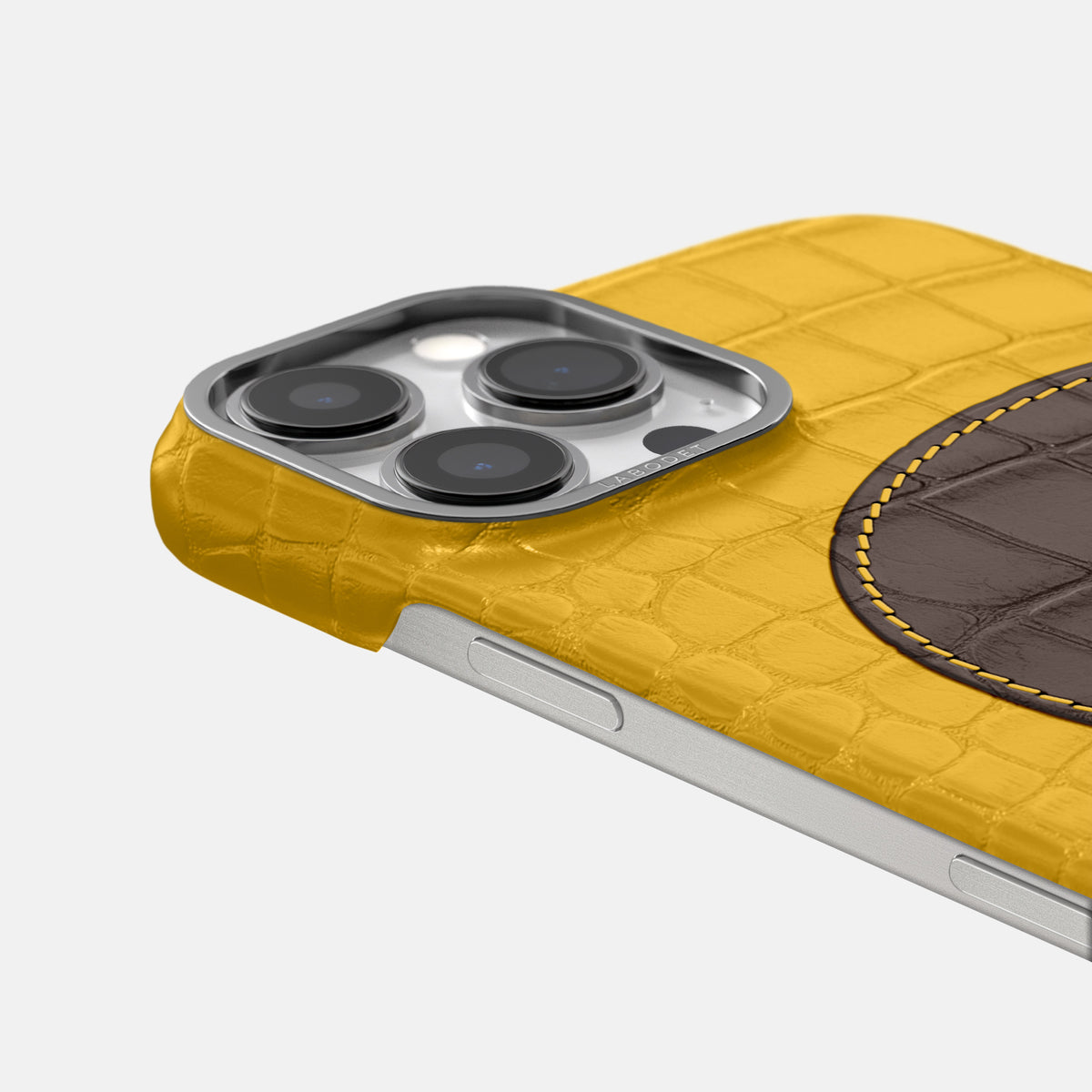 Yellow iPhone 16 Pro Classic Case Alligator with Steel Metal -5 | Yellow-Steel