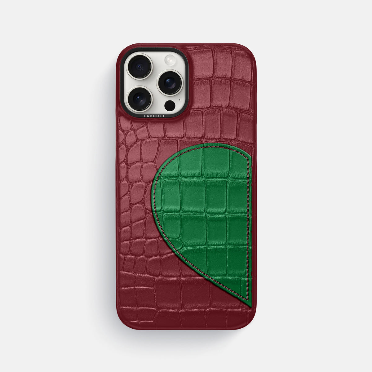 Burgundy iPhone 16 Pro Max Classic Case with Hearts In Alligator with Black Metal -1 | Burgundy-Black