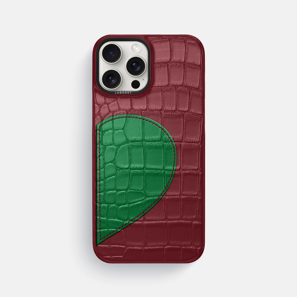 Burgundy iPhone 16 Pro Max Classic Case with Hearts In Alligator with Black Metal -1 | Burgundy-Black