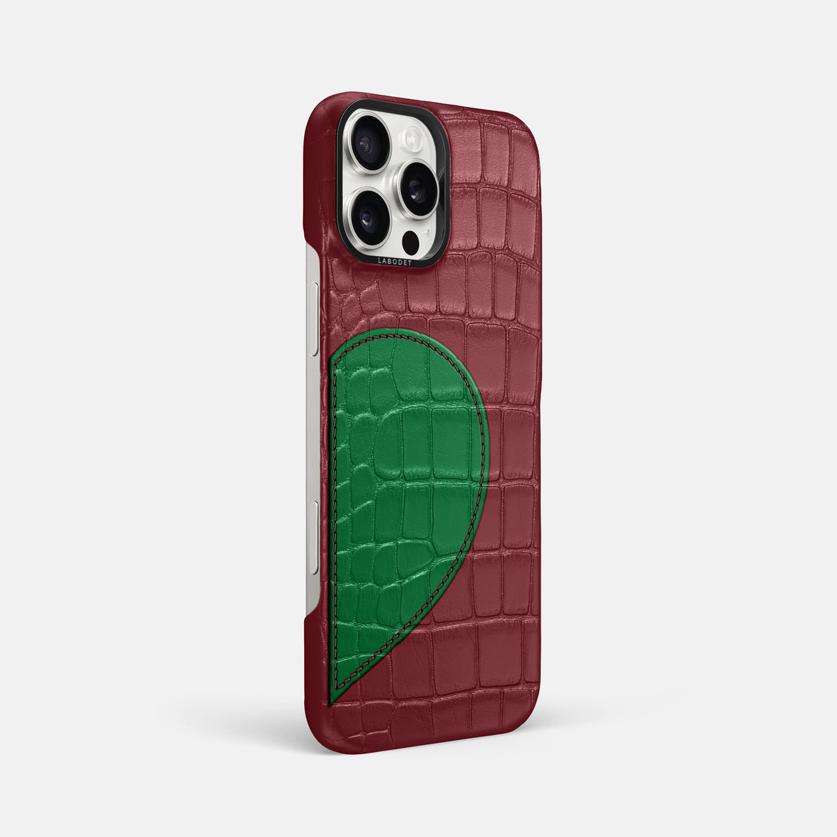 Burgundy iPhone 16 Pro Max Classic Case with Hearts In Alligator with Black Metal -2 | Burgundy-Black