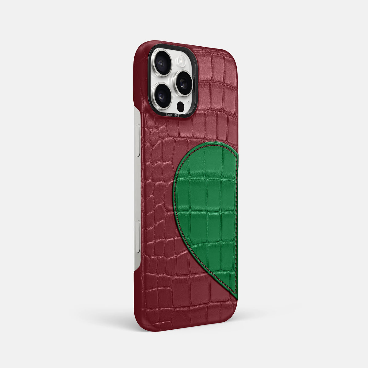 Burgundy iPhone 16 Pro Max Classic Case with Hearts In Alligator with Black Metal -2 | Burgundy-Black