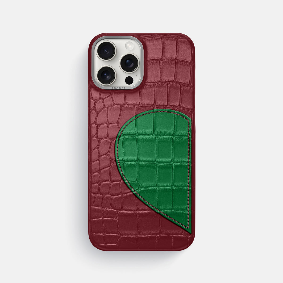 Burgundy iPhone 16 Pro Max Classic Case with Hearts In Alligator with Steel Metal -1 | Burgundy-Steel