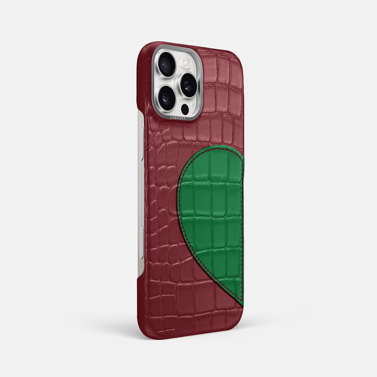 Burgundy iPhone 16 Pro Max Classic Case with Hearts In Alligator with Steel Metal -2 | Burgundy-Steel