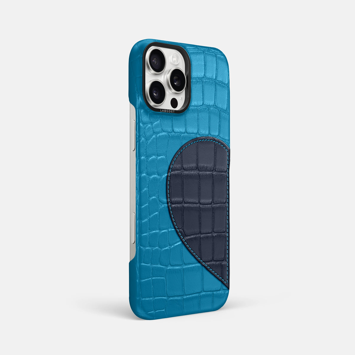 Curaçao-Blue iPhone 16 Pro Max Classic Case Alligator with Black Metal -2 | Curaçao-Blue-Black