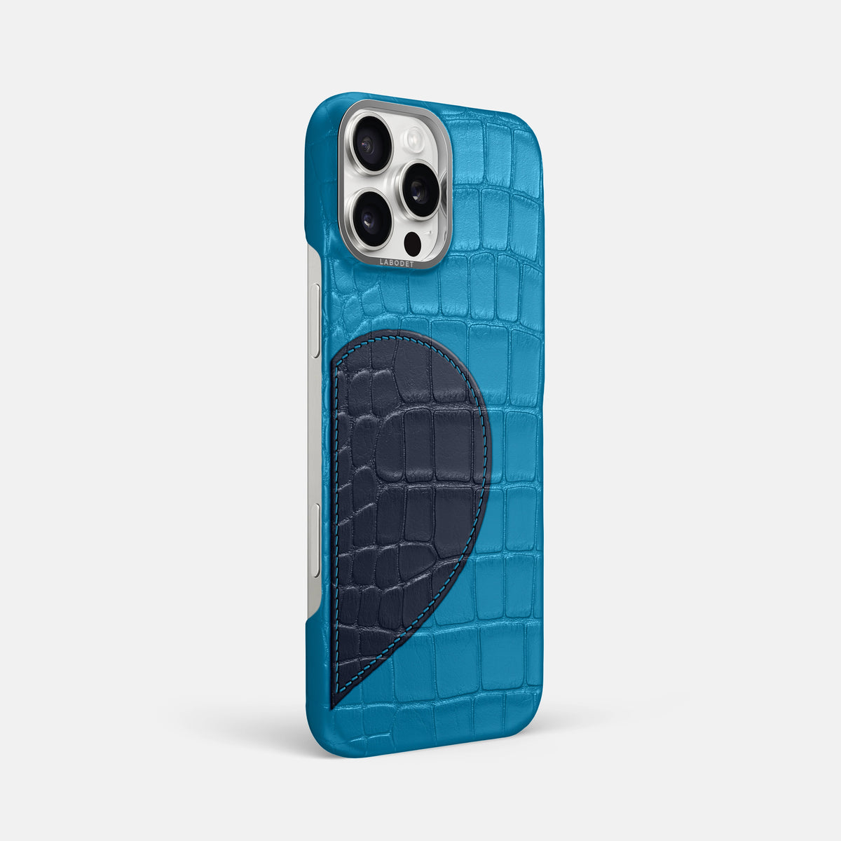Curaçao-Blue iPhone 16 Pro Max Classic Case Alligator with Steel Metal -2 | Curaçao-Blue-Steel