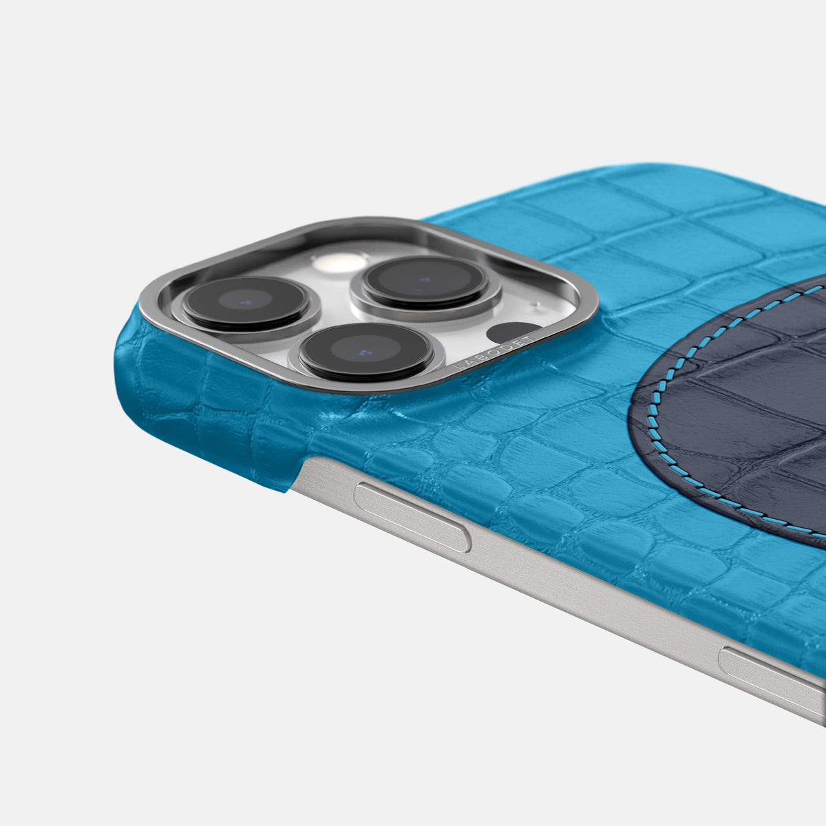 Curaçao-Blue iPhone 16 Pro Max Classic Case Alligator with Steel Metal -5 | Curaçao-Blue-Steel