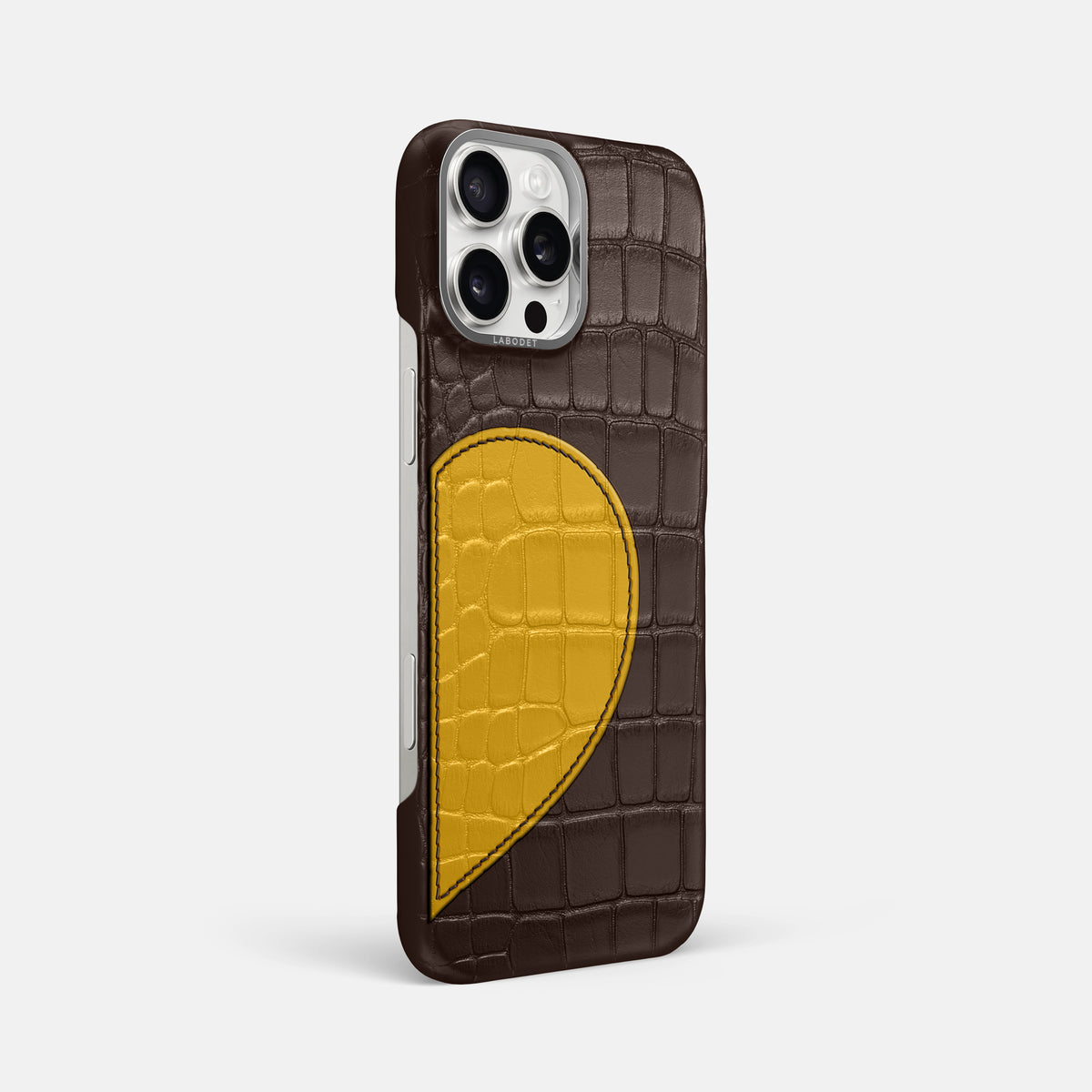 Dark-Brown iPhone 16 Pro Max Classic Case Alligator with Steel Metal -2 | Dark-Brown-Steel