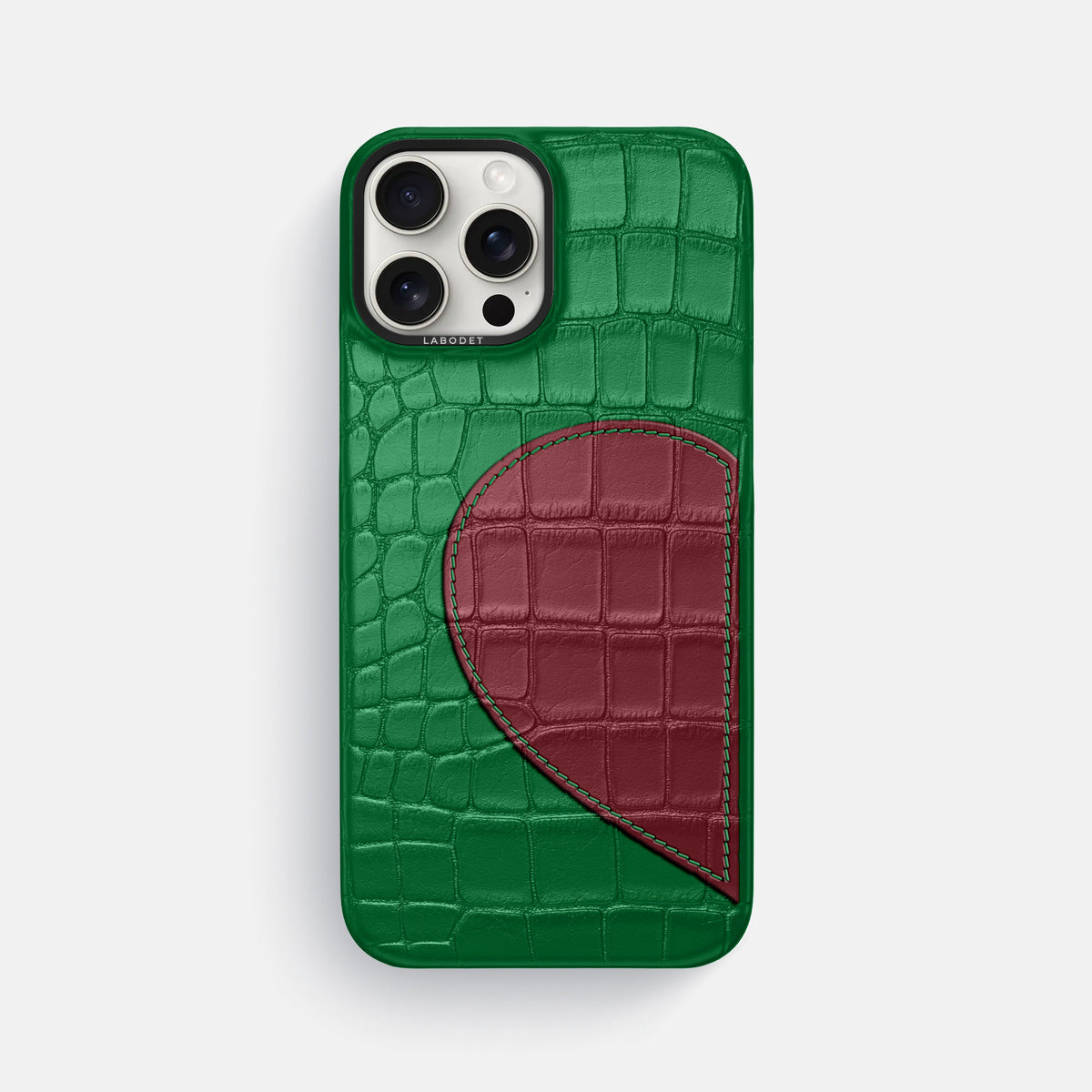Forest-Green iPhone 16 Pro Max Classic Case with Hearts In Alligator with Black Metal -1 | Forest-Green-Black