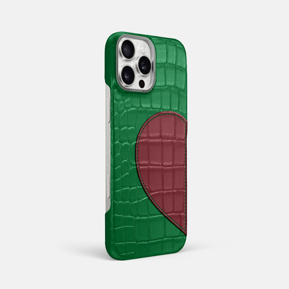 Forest-Green iPhone 16 Pro Max Classic Case with Hearts In Alligator with Steel Metal -2 | Forest-Green-Steel