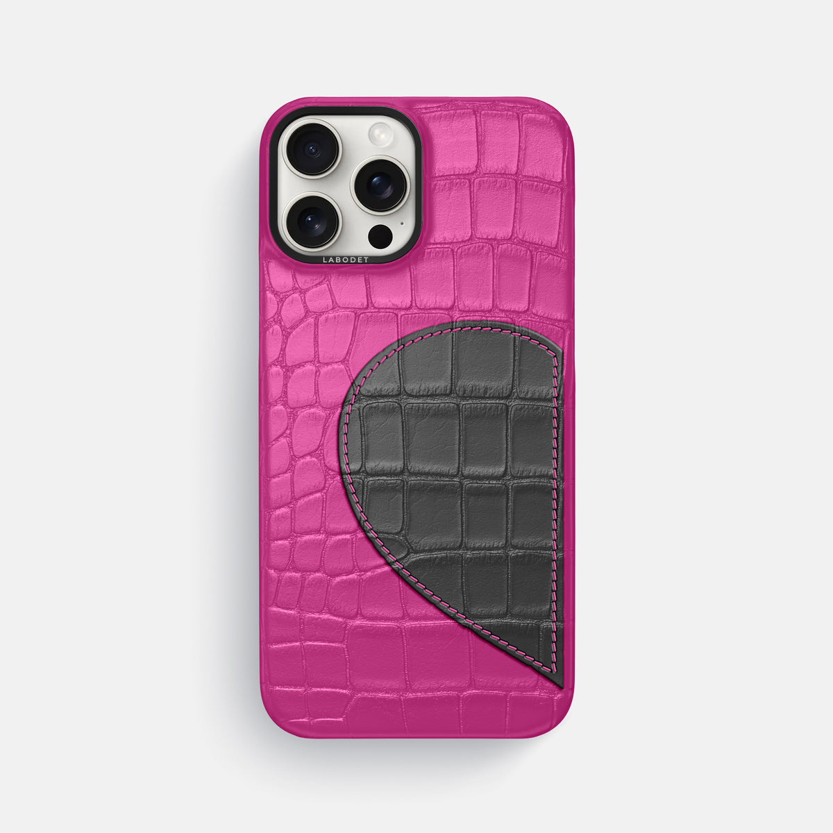 Fuchsia iPhone 16 Pro Max Classic Case Alligator with Black Metal -1 | Fuchsia-Black