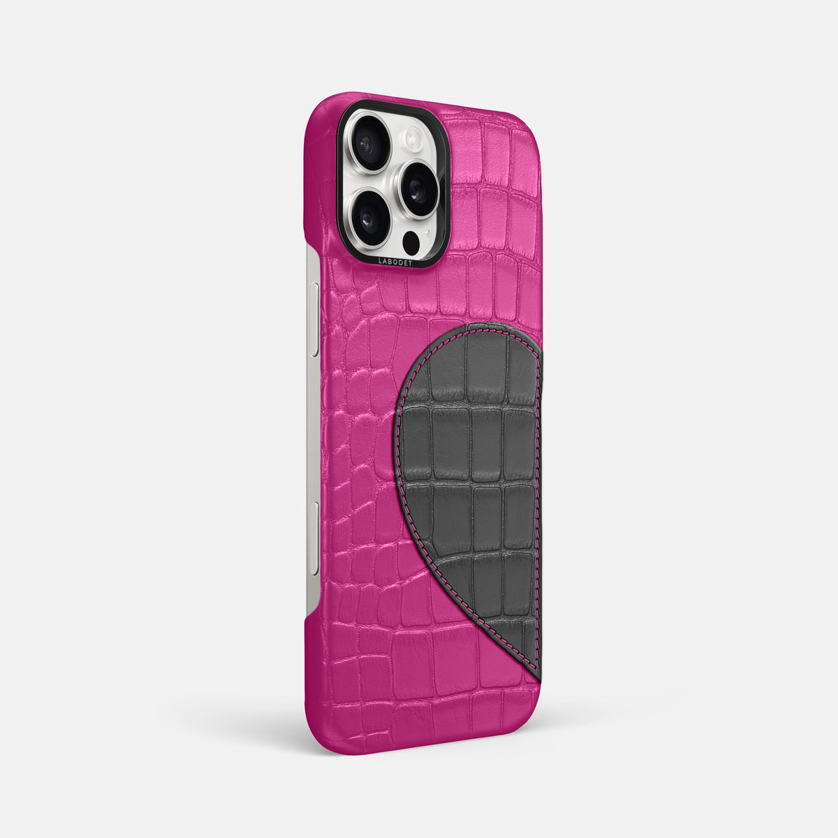 Fuchsia iPhone 16 Pro Max Classic Case Alligator with Black Metal -2 | Fuchsia-Black