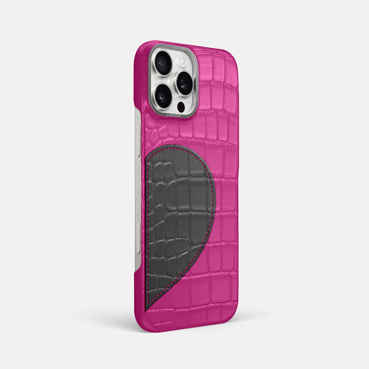 Fuchsia iPhone 16 Pro Max Classic Case Alligator with Steel Metal -2 | Fuchsia-Steel