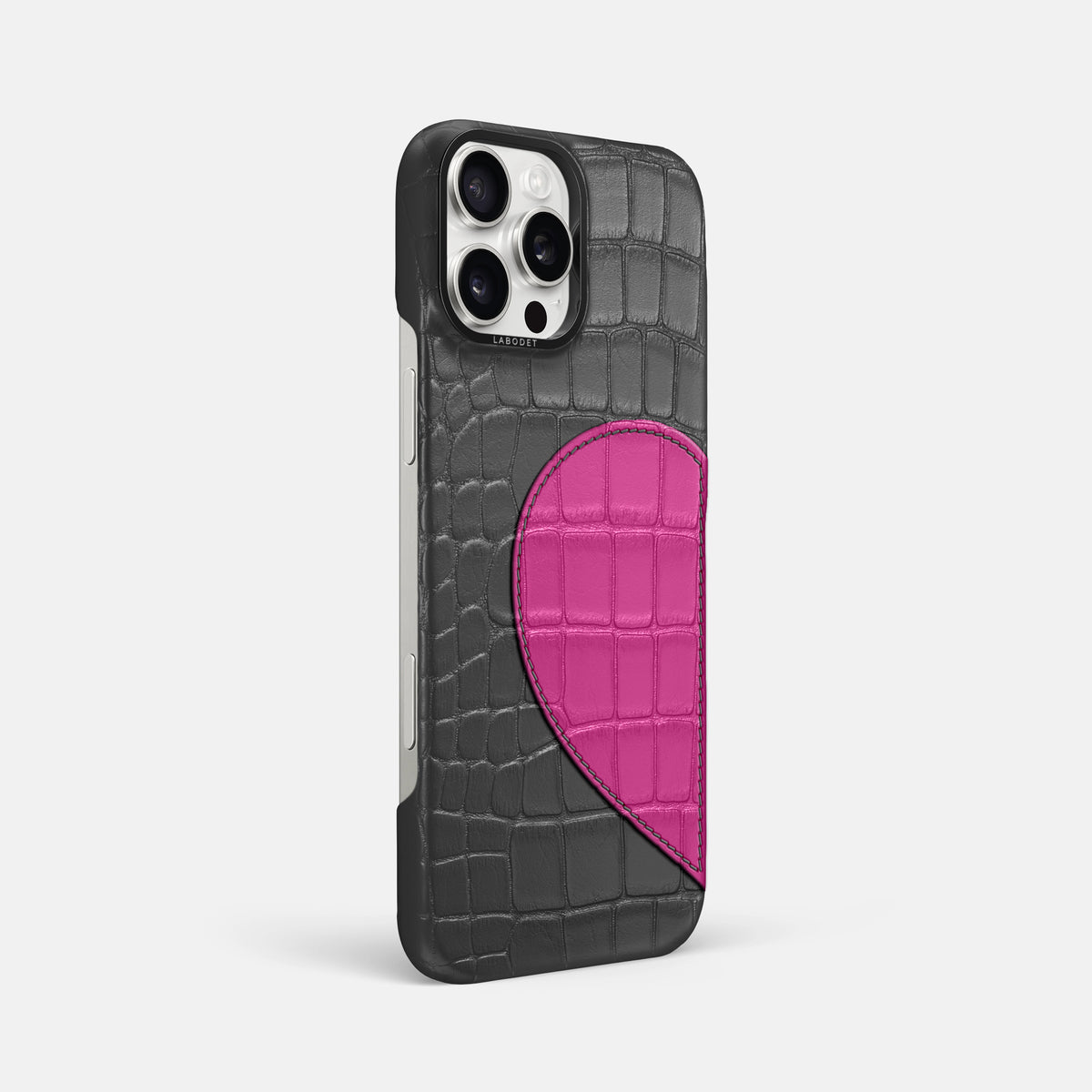 Grey iPhone 16 Pro Max Classic Case Alligator with Black Metal -2 | Grey-Black