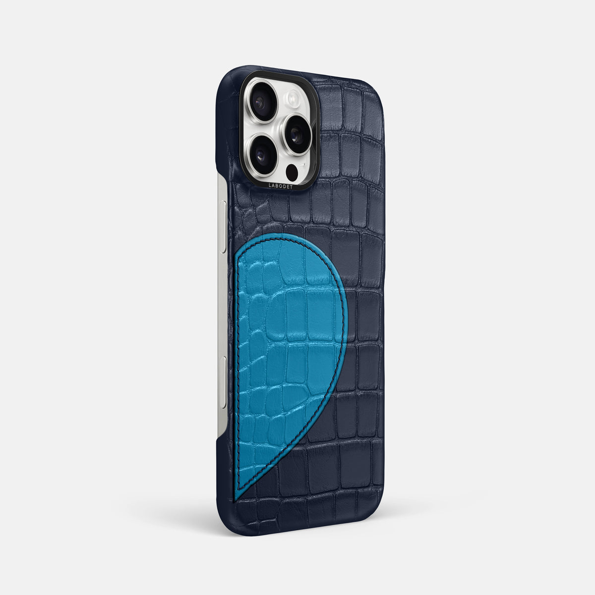Navy Blue iPhone 16 Pro Max Classic Case Alligator with Black Metal -2 | Navy-Blue-Black