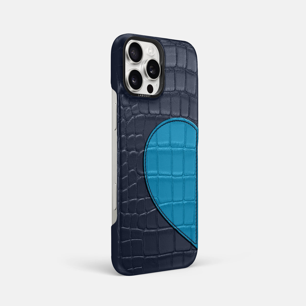 Navy Blue iPhone 16 Pro Max Classic Case Alligator with Black Metal -2 | Navy-Blue-Black