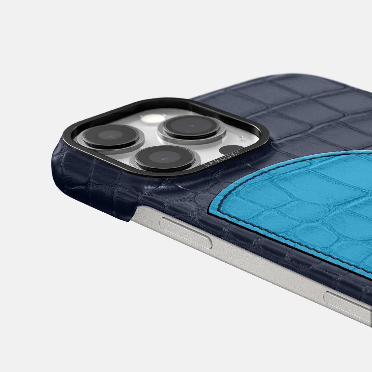 Navy Blue iPhone 16 Pro Max Classic Case Alligator with Black Metal -5 | Navy-Blue-Black