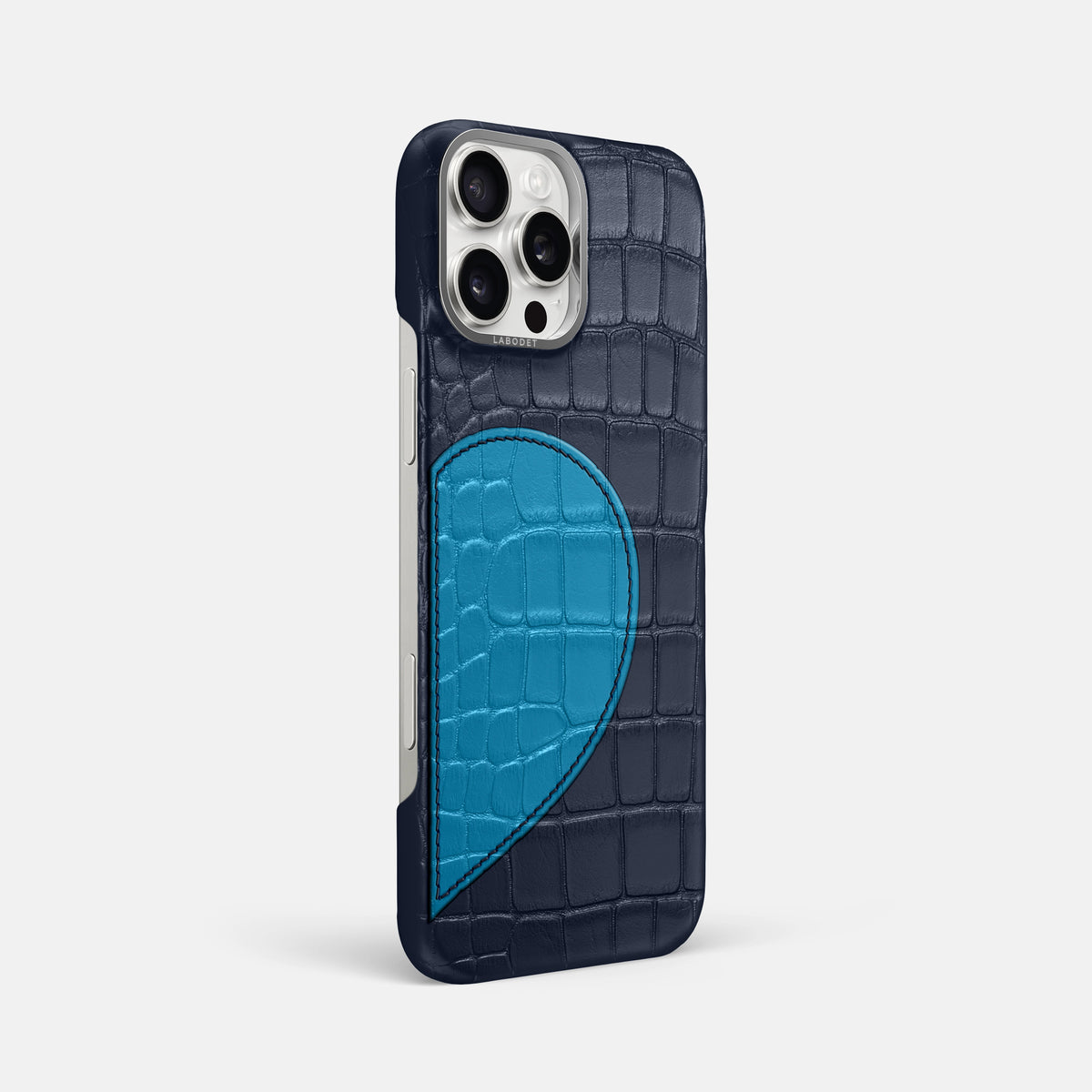 Navy Blue iPhone 16 Pro Max Classic Case Alligator with Steel Metal -2 | Navy-Blue-Steel