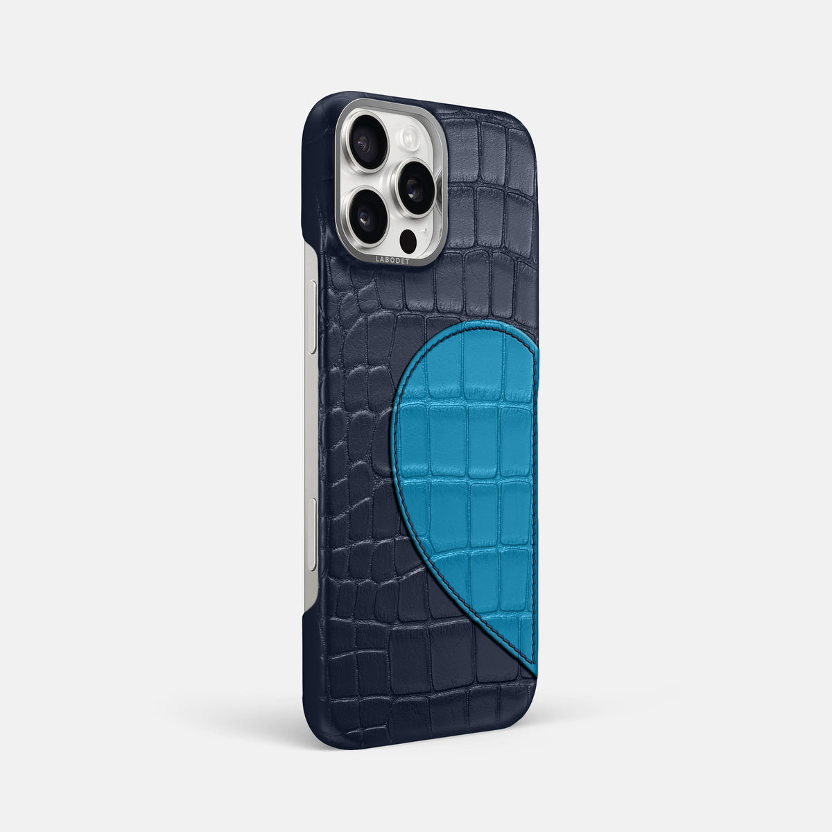 Navy Blue iPhone 16 Pro Max Classic Case Alligator with Steel Metal -2 | Navy-Blue-Steel