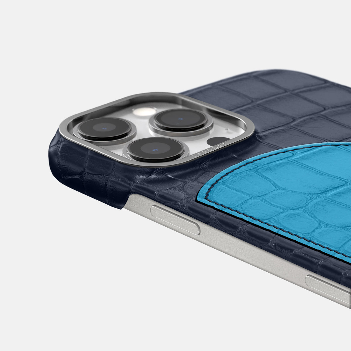 Navy Blue iPhone 16 Pro Max Classic Case Alligator with Steel Metal -5 | Navy-Blue-Steel