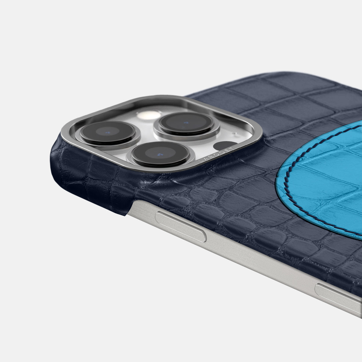 Navy Blue iPhone 16 Pro Max Classic Case Alligator with Steel Metal -5 | Navy-Blue-Steel