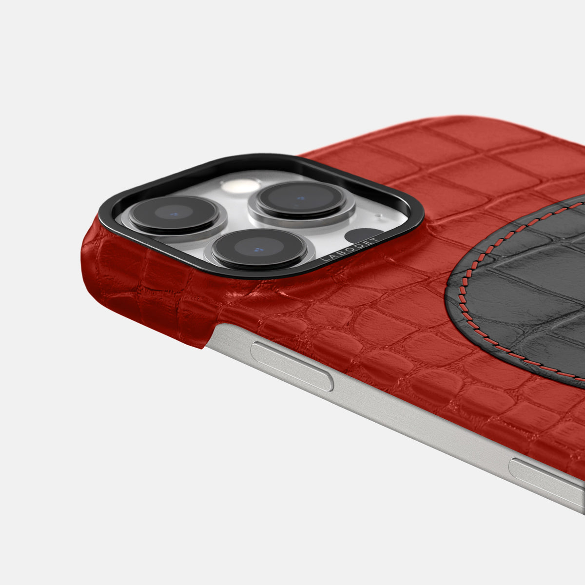 Red iPhone 16 Pro Max Classic Case Alligator with Black Metal -5 | Red-Black