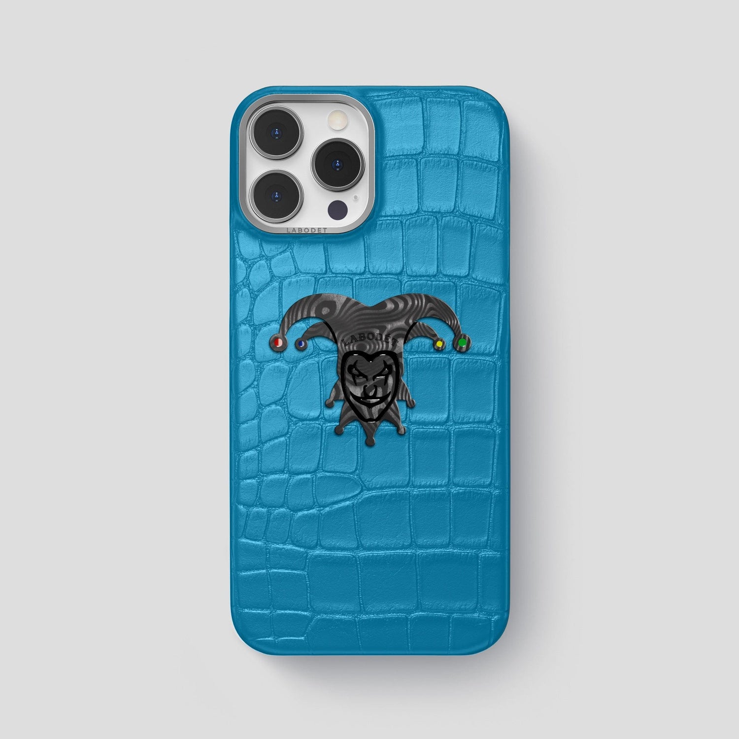 Curaçao-Blue iPhone 14 Pro Max Classic Case Alligator with Steel Metal -1 | Curaçao-Blue-Steel