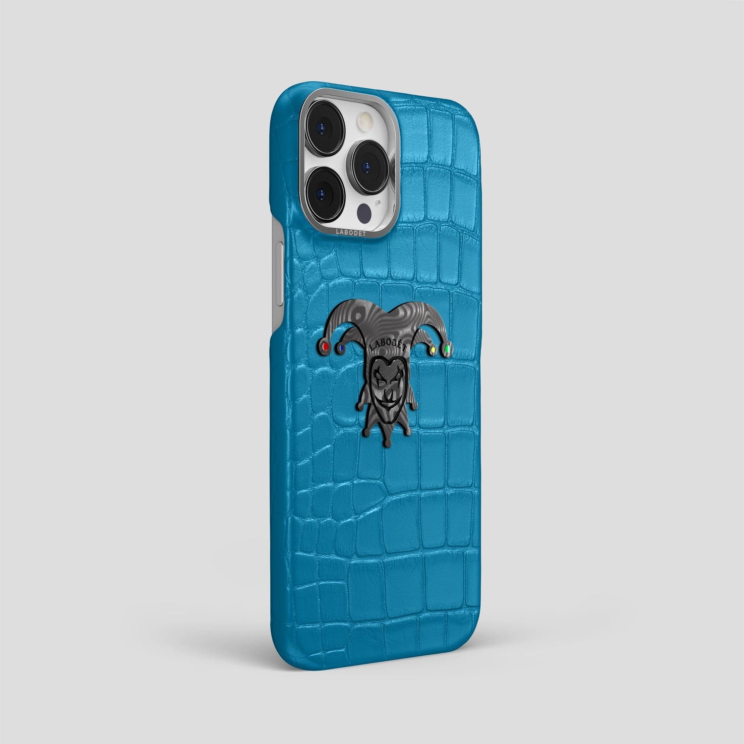 Curaçao-Blue iPhone 14 Pro Max Classic Case Alligator with Steel Metal -2 | Curaçao-Blue-Steel