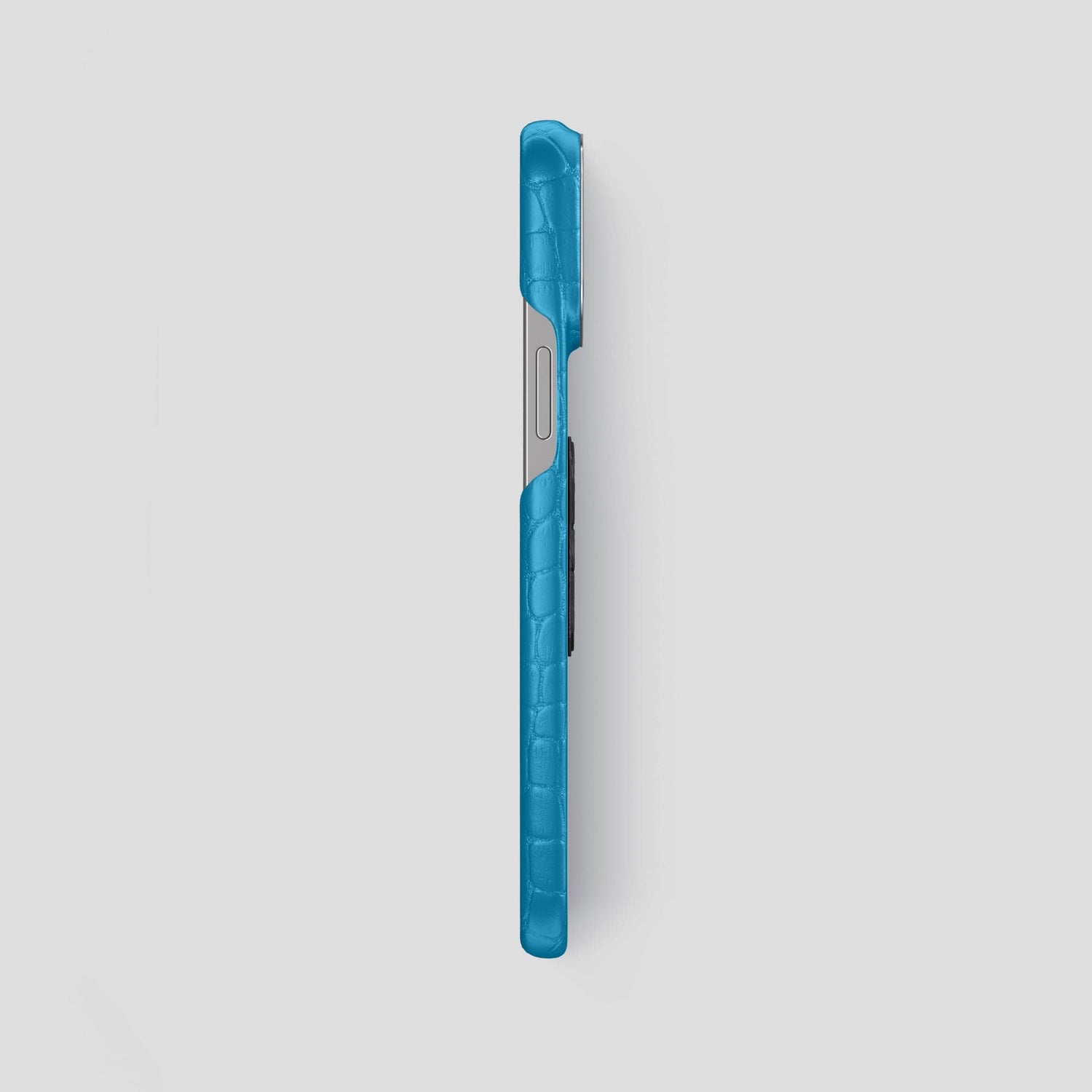 Curaçao-Blue iPhone 14 Pro Max Classic Case Alligator with Steel Metal -3 | Curaçao-Blue-Steel