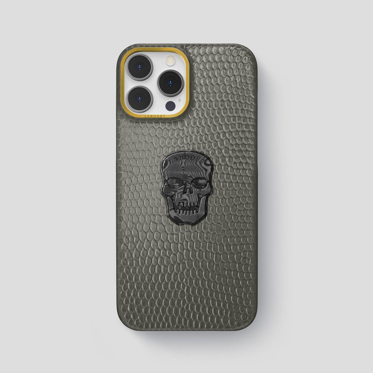 Grey iPhone 14 Pro Max Classic Case with Gold Metal -1 | Grey-Gold