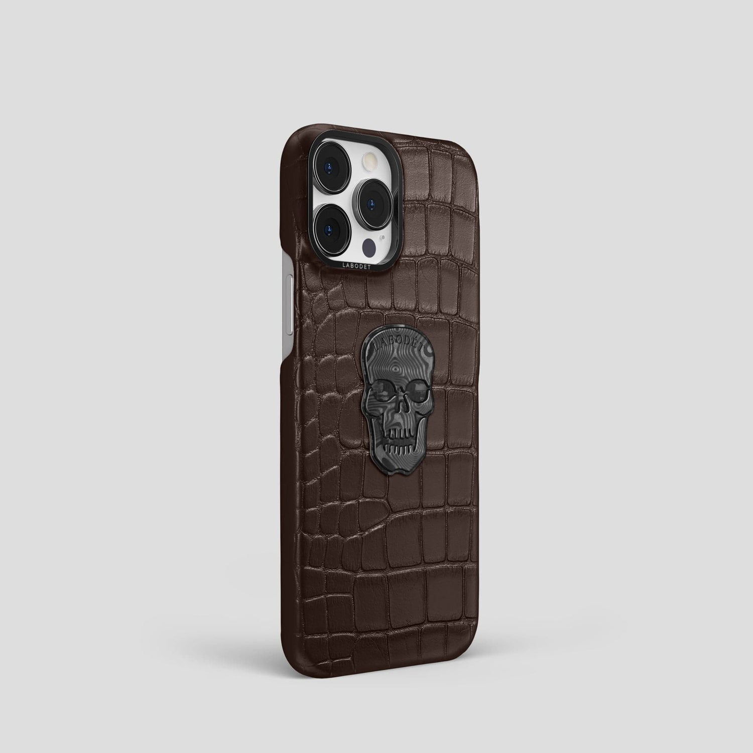 Dark Brown iPhone 14 Pro Classic Case Alligator with Black Metal -2 | Dark-Brown-Black