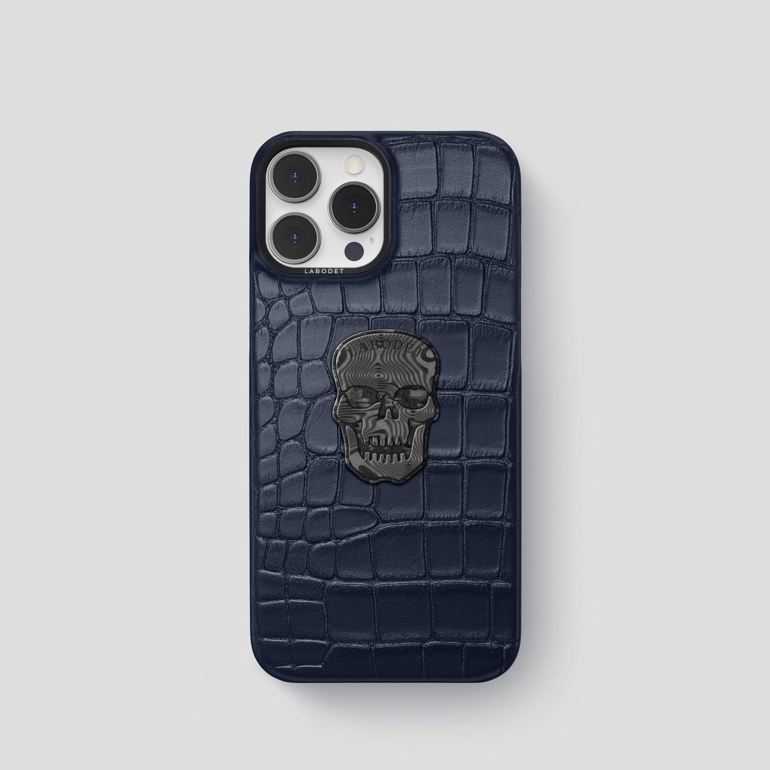 Navy Blue iPhone 14 Pro Classic Case Alligator with Black Metal -1 | Navy-Blue-Black