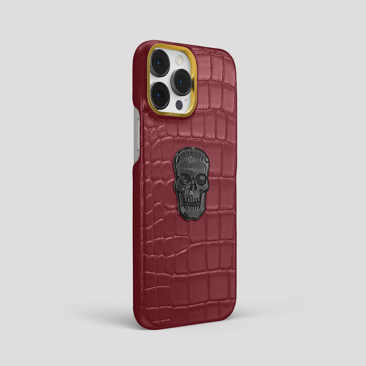 Burgundy iPhone 14 Pro Max Classic Case Alligator with Gold Metal -2 | Burgundy-Gold