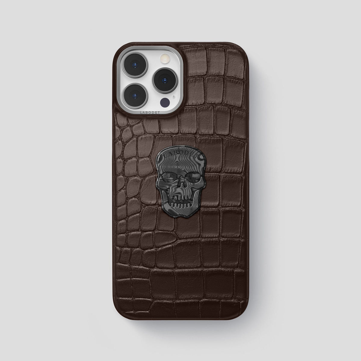 Dark Brown iPhone 14 Pro Max Classic Case Alligator with Steel Metal -1 | Dark-Brown-Steel